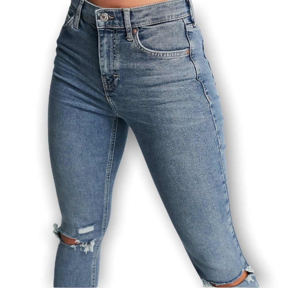 SOLD Top Shop Jamie Jeans High Waist Skinny With Rips Basic Blue Wash Size
